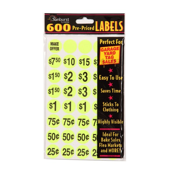 Labels Assorted Pink Yellow Orange Green Pre-Priced, 2400 Count